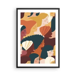 Poszter fehér keretben - Színes grafikák, amelyek női profilokat mutatnak - 50x70cm - Csak a nőiesség - Modern fali dekoráció nappalihoz és hálószobához ARTTOR