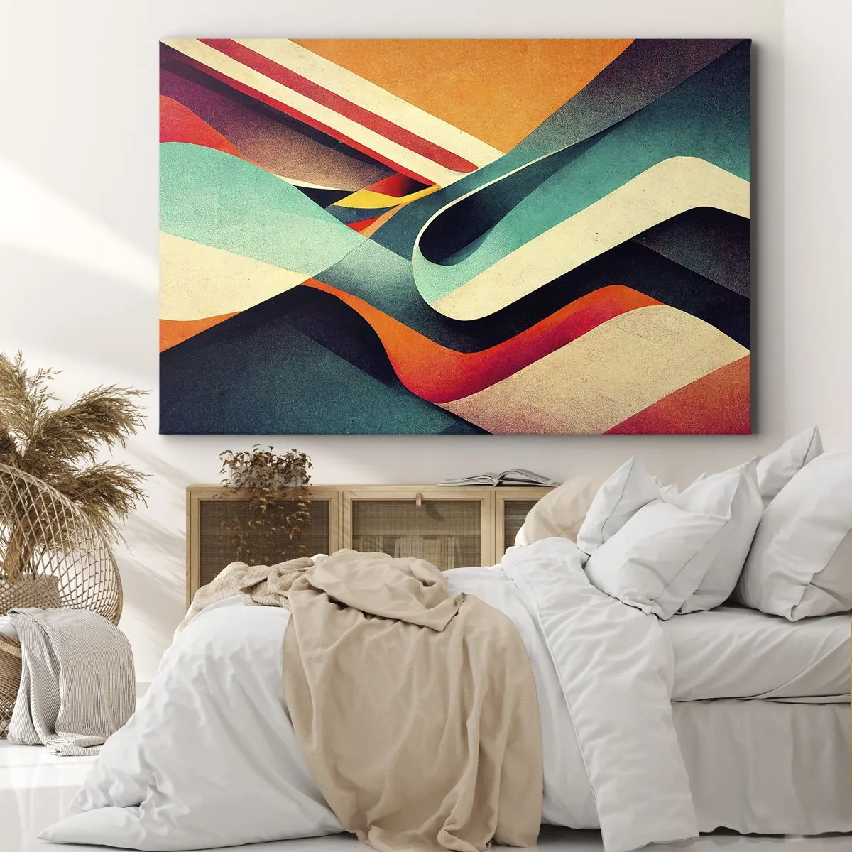 Vászonkép - Színes absztrakt hullámok dinamikus kompozícióban - 70x50cm - Intenzív kompozíció - Modern fali dekoráció nappalihoz és hálószobához ARTTOR