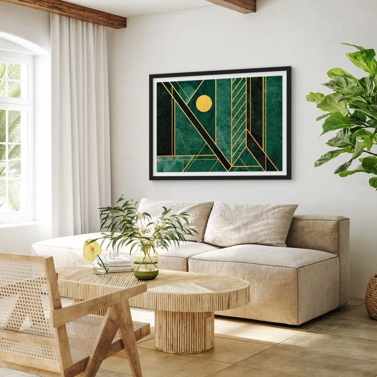 Poszter fehér keretben - Az arany és azúrkék dinamikája - 50x40 cm