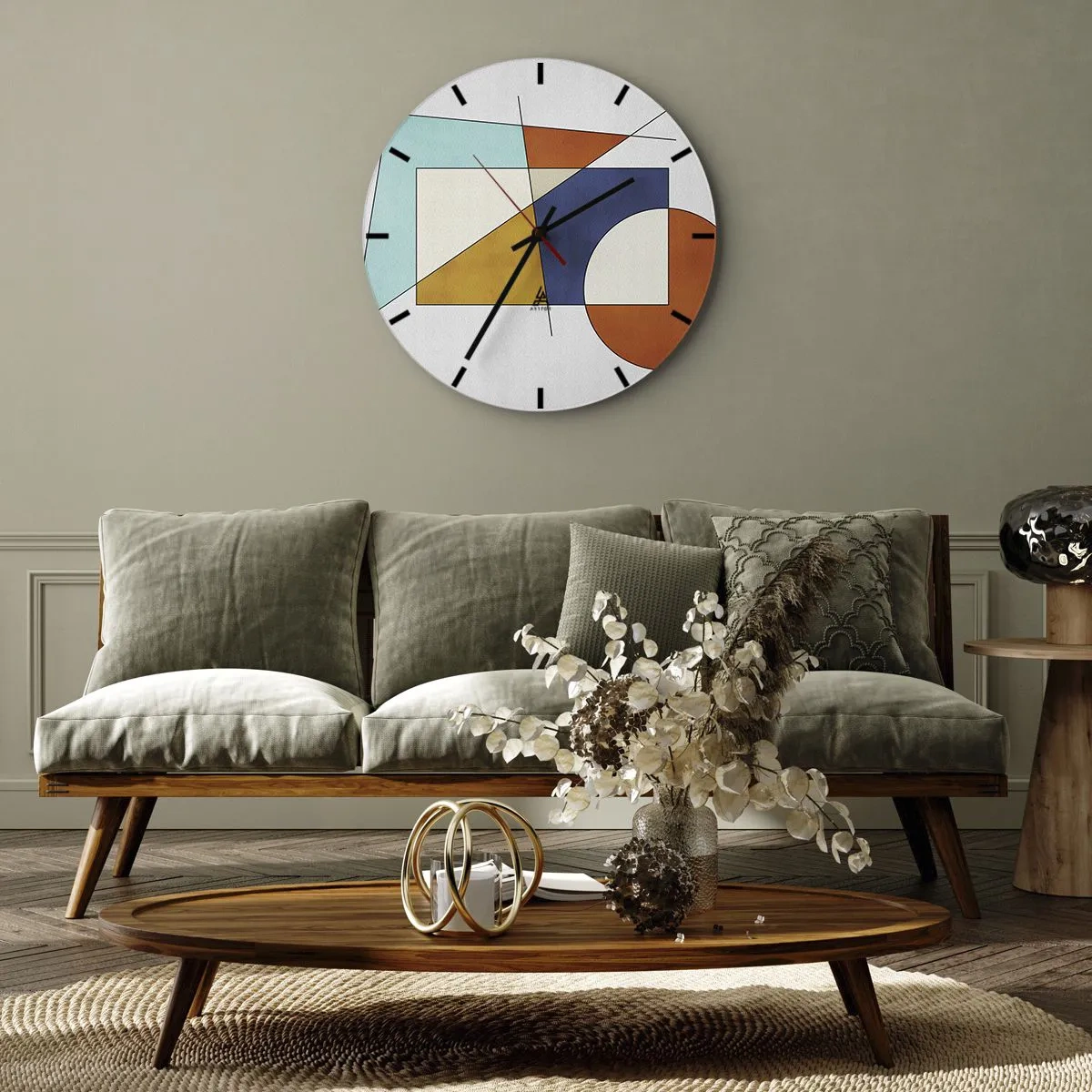 Falióra, Óra - Színes geometrikus kompozíció téglalapokkal és körökkel - 30x30cm - Absztrakció: modernista szórakozás - Modern fali dekoráció nappalihoz, konyhához és hálószobához ARTTOR