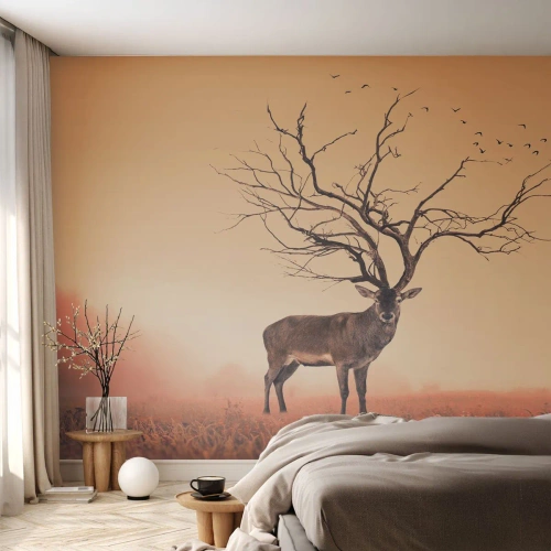 Fotótapéta Premium Sand - Ős szarvas - az erdő örök szelleme - Absztrakció, Szarvas, Természet - 200x140 cm