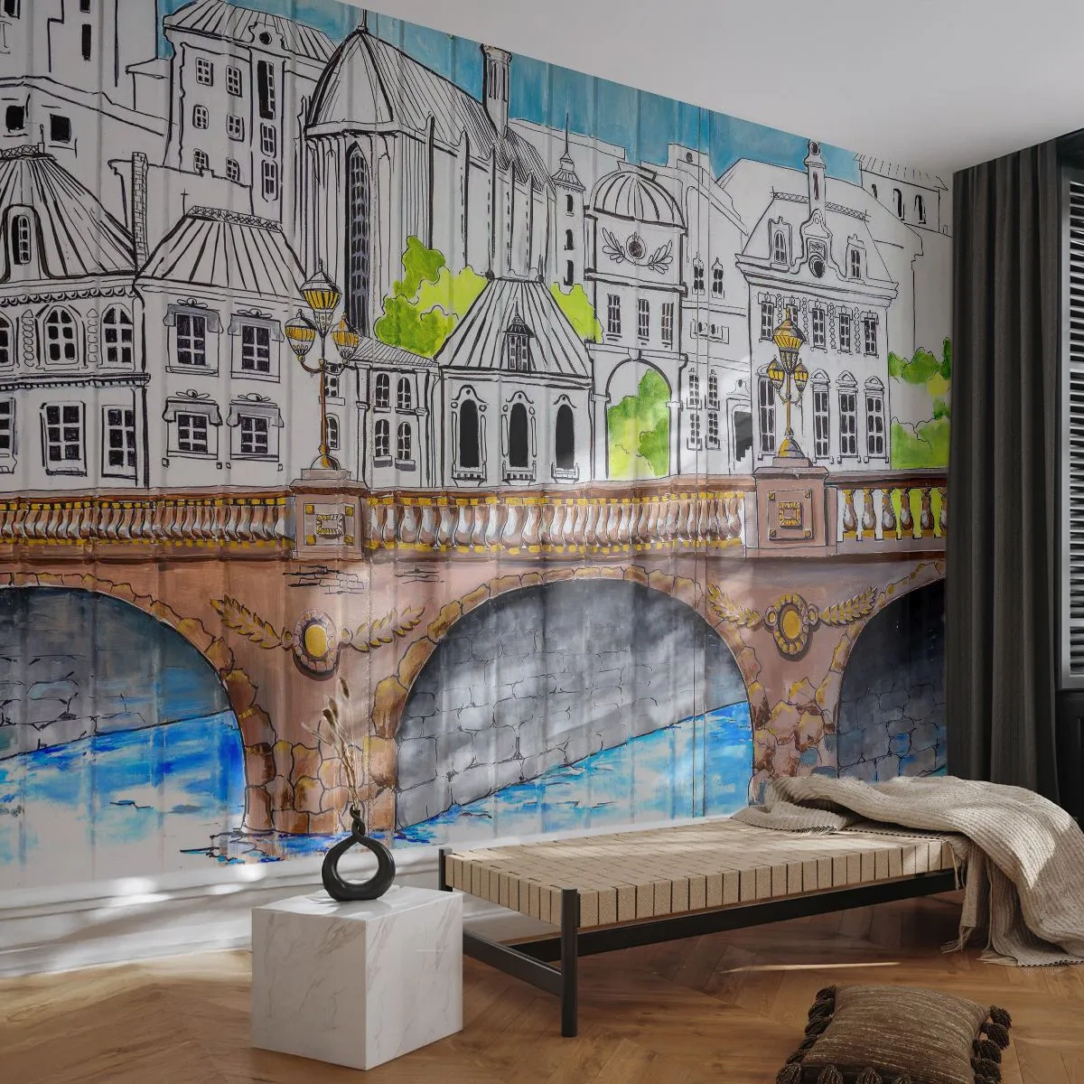 Fotótapéta Standard Eco - Város mint a festményről - Falfirkálás, Franciaország, Építészet - 200x140 cm