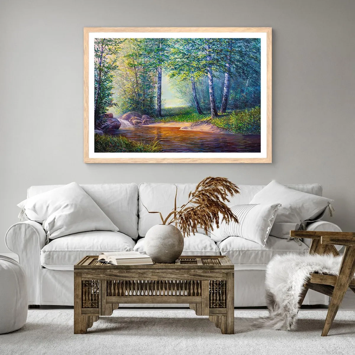 Poszter világos tölgy keretben - Idilli táj - 91x61 cm