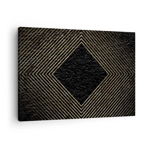 Vászonkép - Fekete háttér arany vonalak geometrikus mintájával - 70x50cm - Geometria glamour stílusban - Modern fali dekoráció nappalihoz és hálószobához ARTTOR