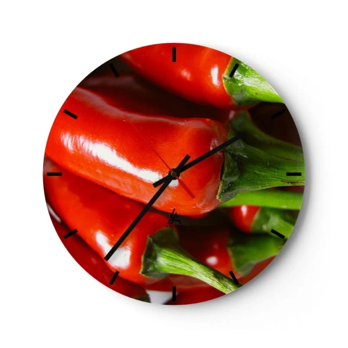 Falióra, Óra - Piros chili paprika közeli képe - 30x30cm - Lédús, fényes, sima - Modern fali dekoráció nappalihoz, konyhához és hálószobához ARTTOR