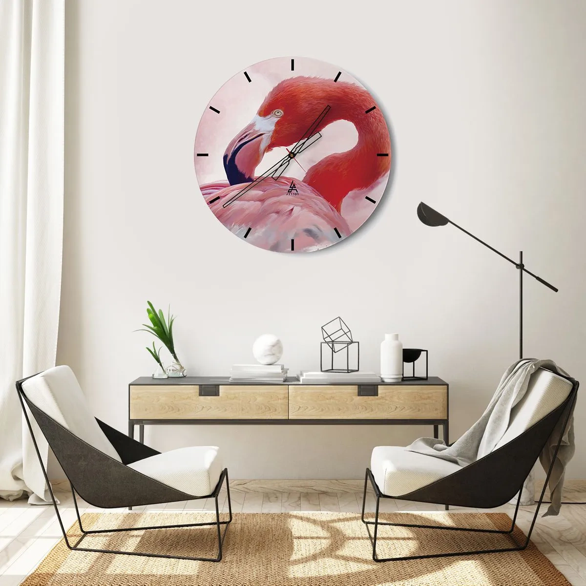 Falióra, Óra - Flamingo pasztell rózsaszín és piros árnyalatokban - 30x30cm - Madári szépség - Modern fali dekoráció nappalihoz, konyhához és hálószobához ARTTOR
