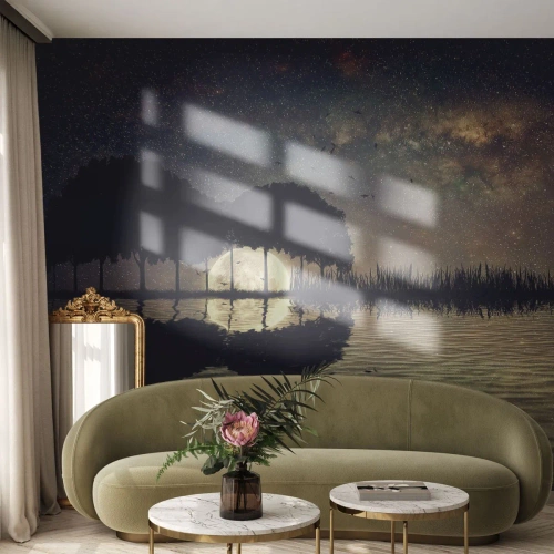Fotótapéta Standard Eco - Egy hangulatos éjszakai tájkép, a hold tükröződik a vízben - 100x70cm - Éjszaka a világ végén - Modern fali dekoráció nappalihoz és hálószobához ARTTOR