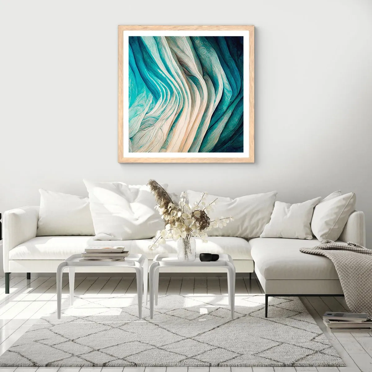 Poszter világos tölgy keretben - Kék telhetetlenség - 30x30 cm