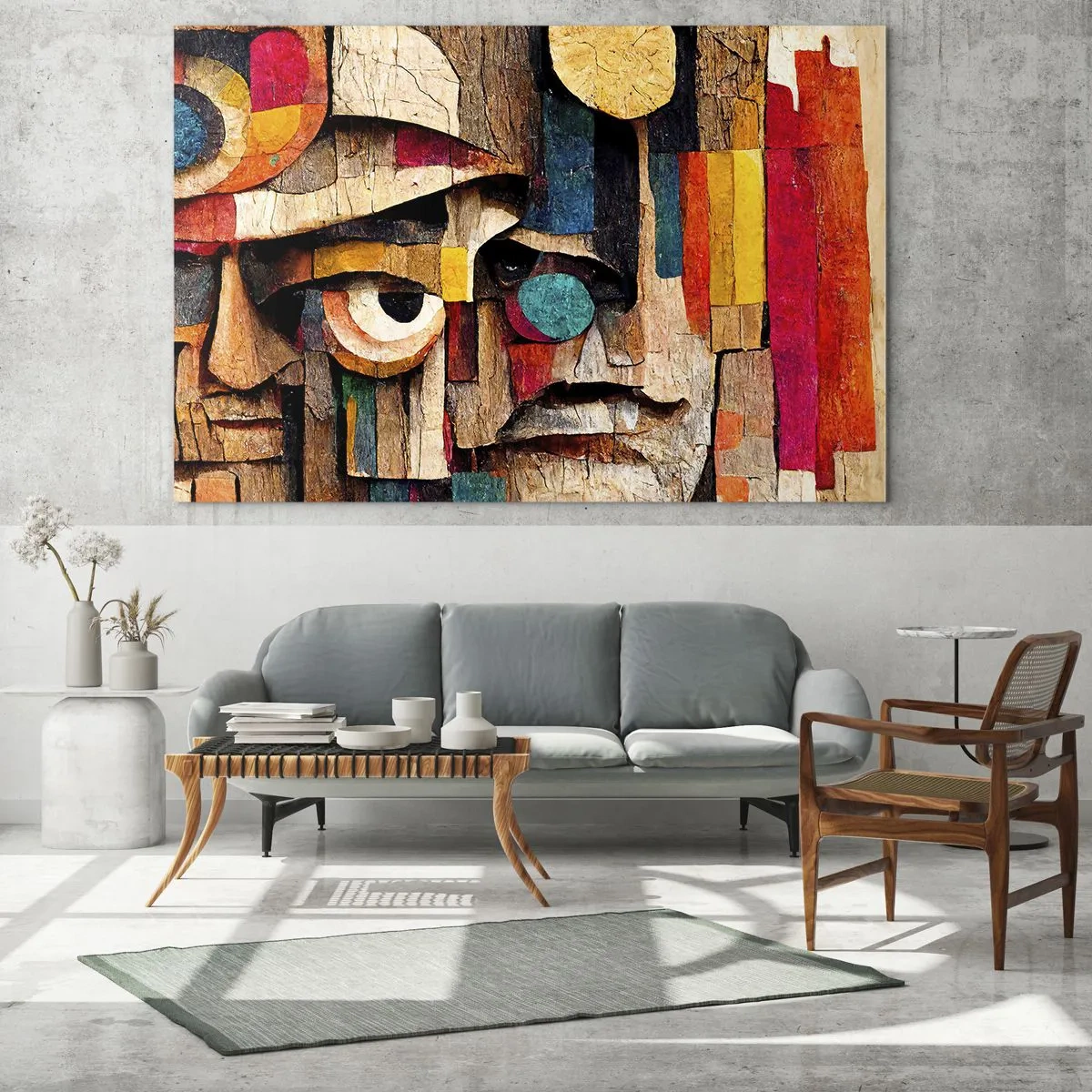 Üveg kép - Színes geometrikus arcok absztrakt stílusban - 70x50cm - Látlak téged... - Modern fali dekoráció nappalihoz és hálószobához ARTTOR