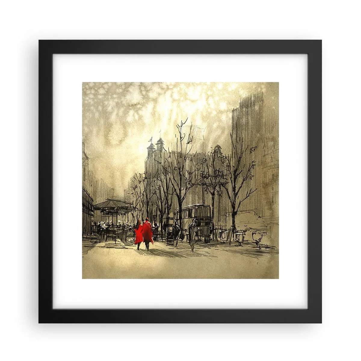 Poszter fehér keretben - Egy randevú a londoni ködben - 30x30 cm