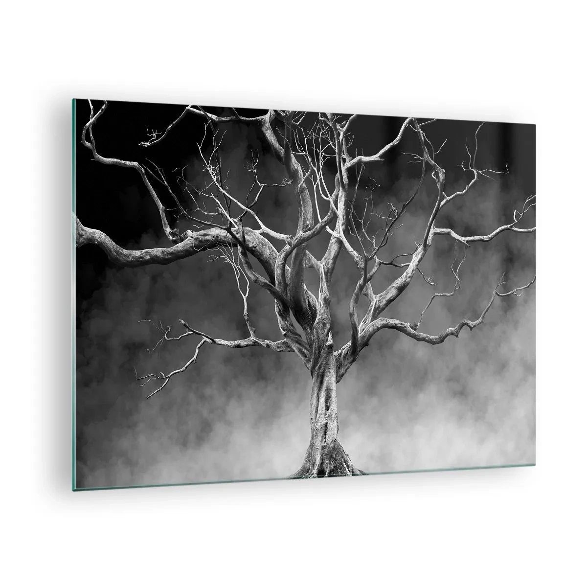 Üveg kép - Fekete fa a ködben - 70x50cm - Ősi és szent - Modern fali dekoráció nappalihoz és hálószobához ARTTOR