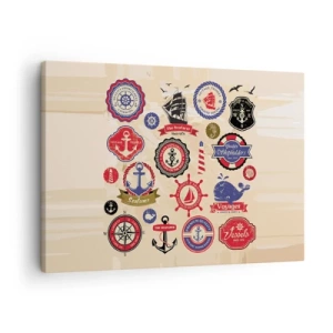 Vászonkép - Tengerészeti grafikák és szimbólumok gyűjteménye világos háttér előtt - 70x50cm - Vitorlás testvériség - Modern fali dekoráció nappalihoz és hálószobához ARTTOR