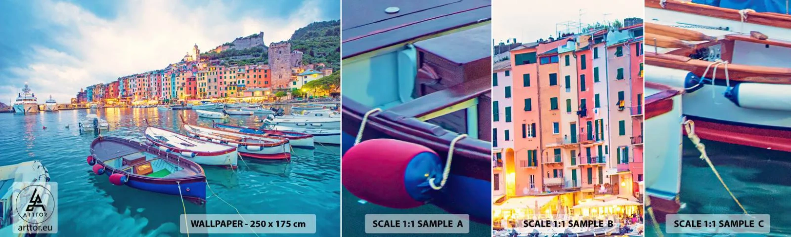 Fotótapéta Minta Öntapadós Deluxe Sticker - Színes este a kikötőben - Kikötőváros, Építészet, Tájkép - 100x30 cm