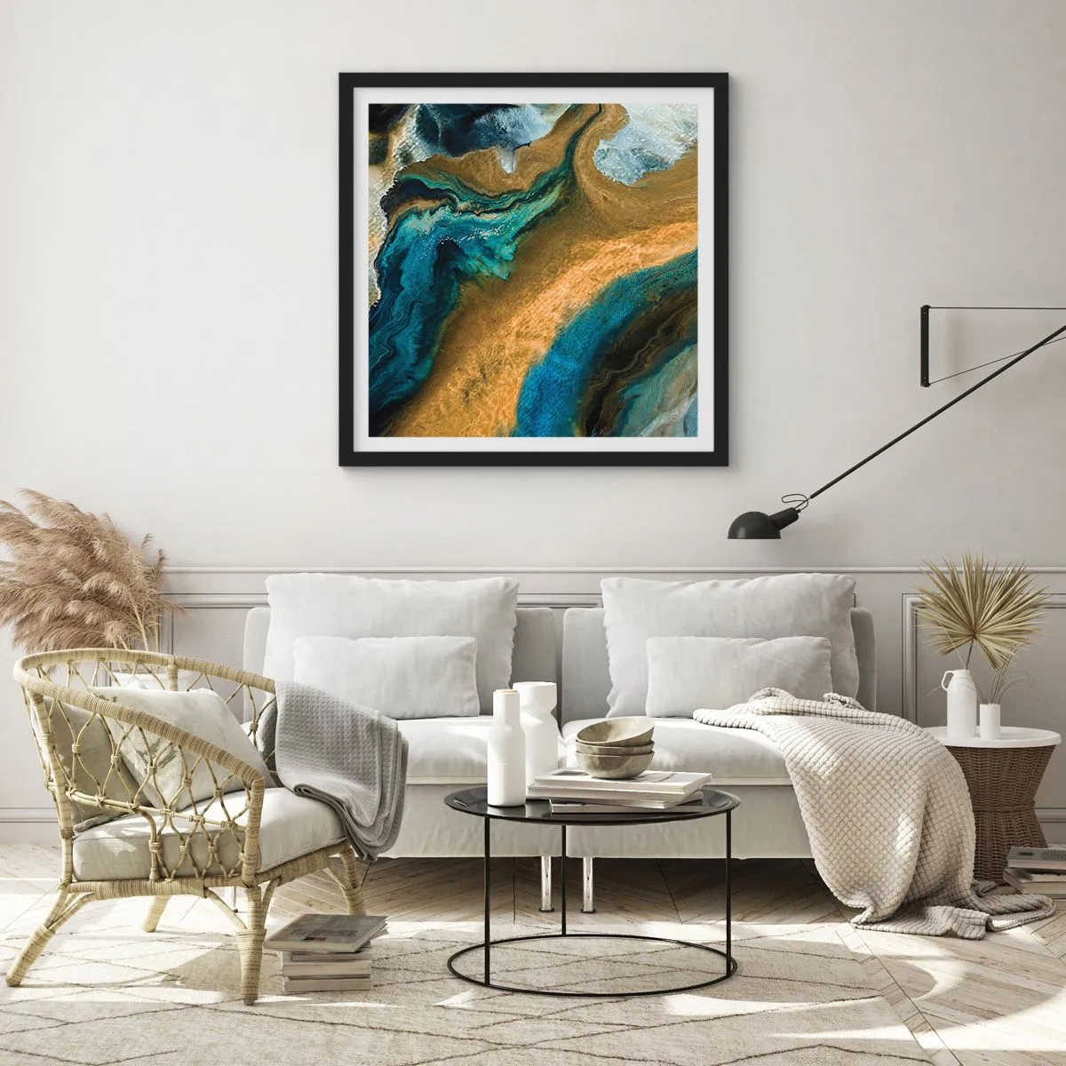 Poszter fehér keretben - Kék - sárga - kölcsönös hatások - 60x60 cm