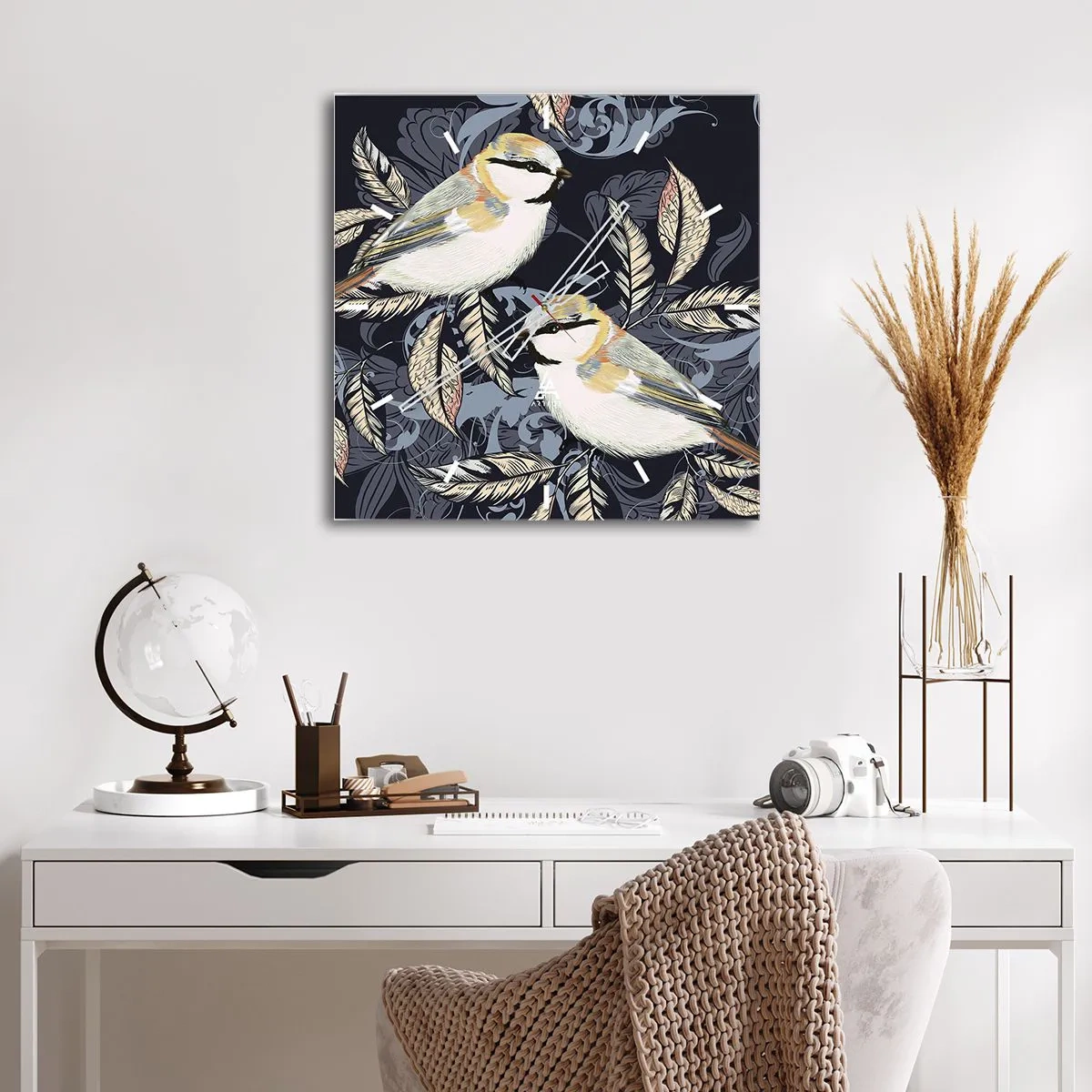 Falióra, Óra - Sárga-kék madárdal - 40x40 cm