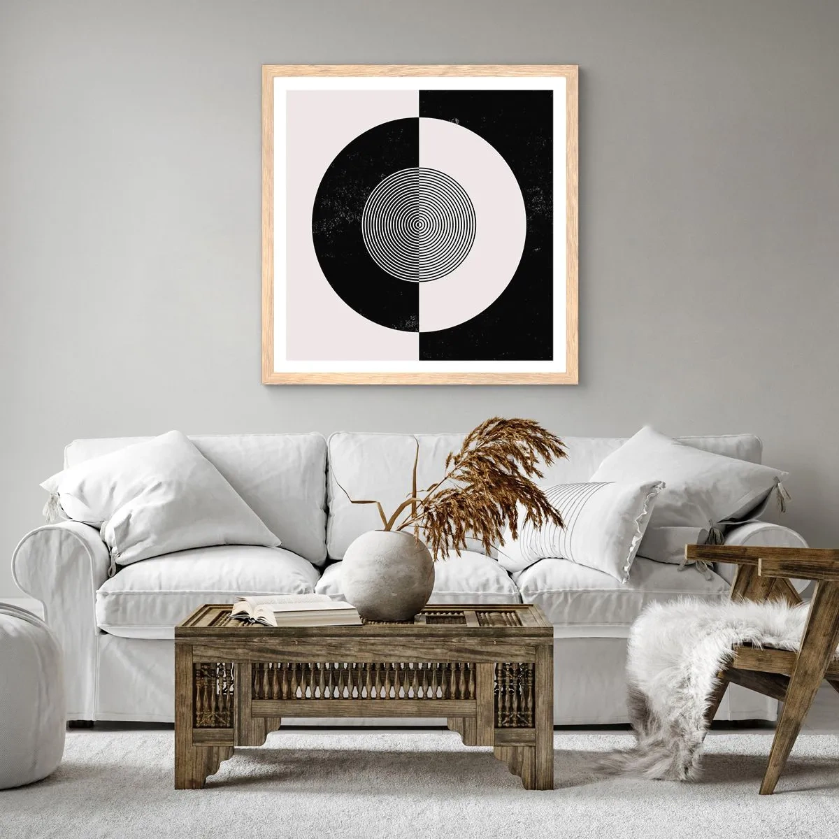 Poszter világos tölgy keretben - Harmónia fekete-fehérben - 60x60 cm