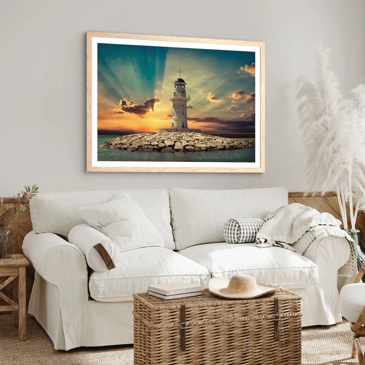 Poszter világos tölgy keretben - Fény - Jóság - Szépség - 100x70 cm