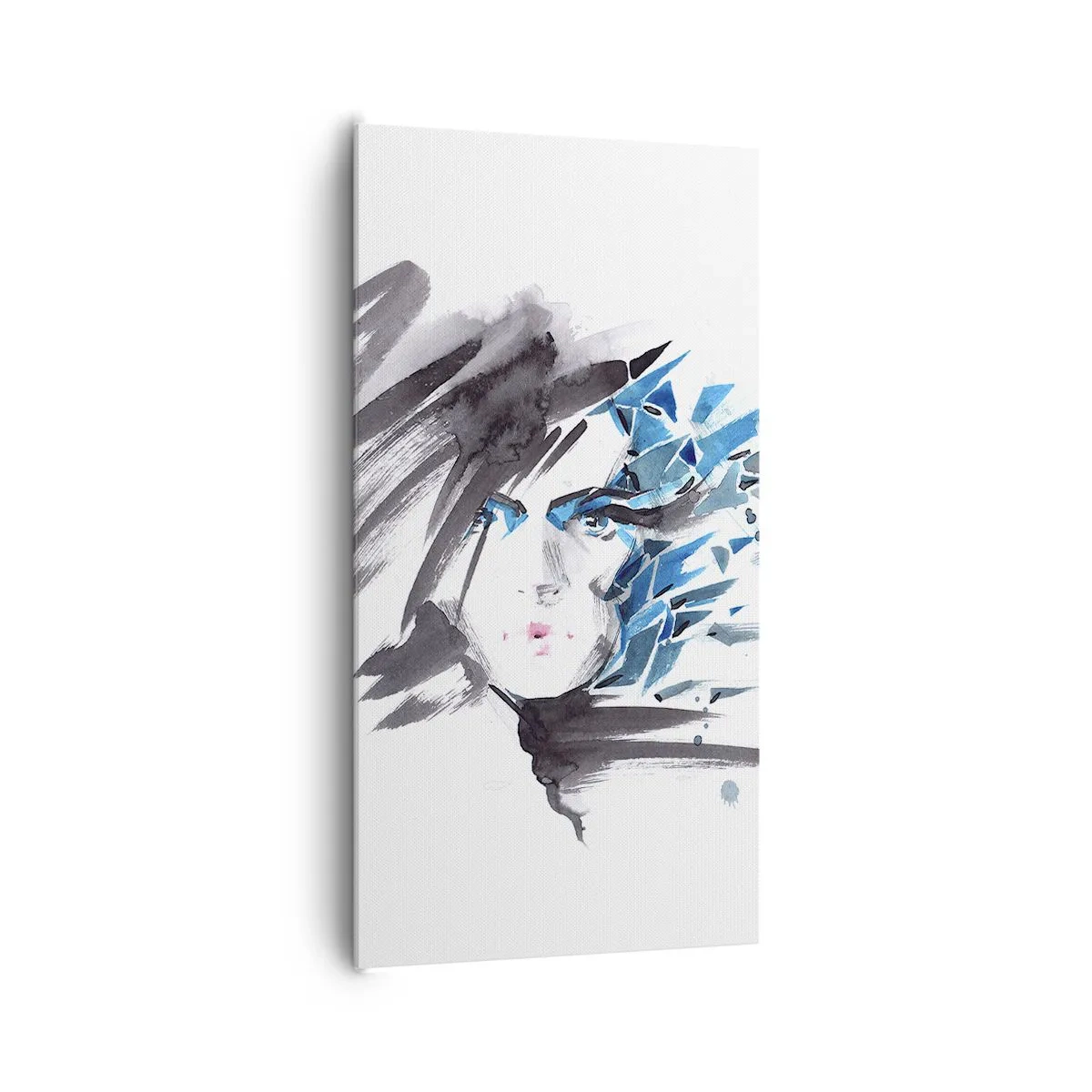 Vászonkép - Érzéki portré szürkében és kékben - 65x120 cm