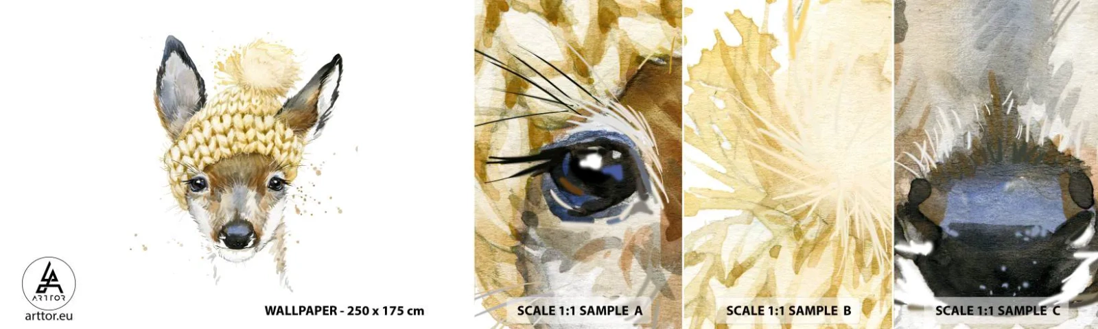 Fotótapéta Minta Öntapadós Deluxe Sticker - Télre havas erdőben - Gyerekeknek, Őz, Grafika - 100x30 cm