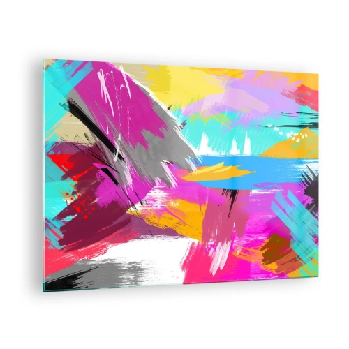 Üveg kép - Színes absztrakció dinamikus ecsetvonásokkal - 70x50cm - Máz, máz, máz, mégegyszer - Modern fali dekoráció nappalihoz és hálószobához ARTTOR