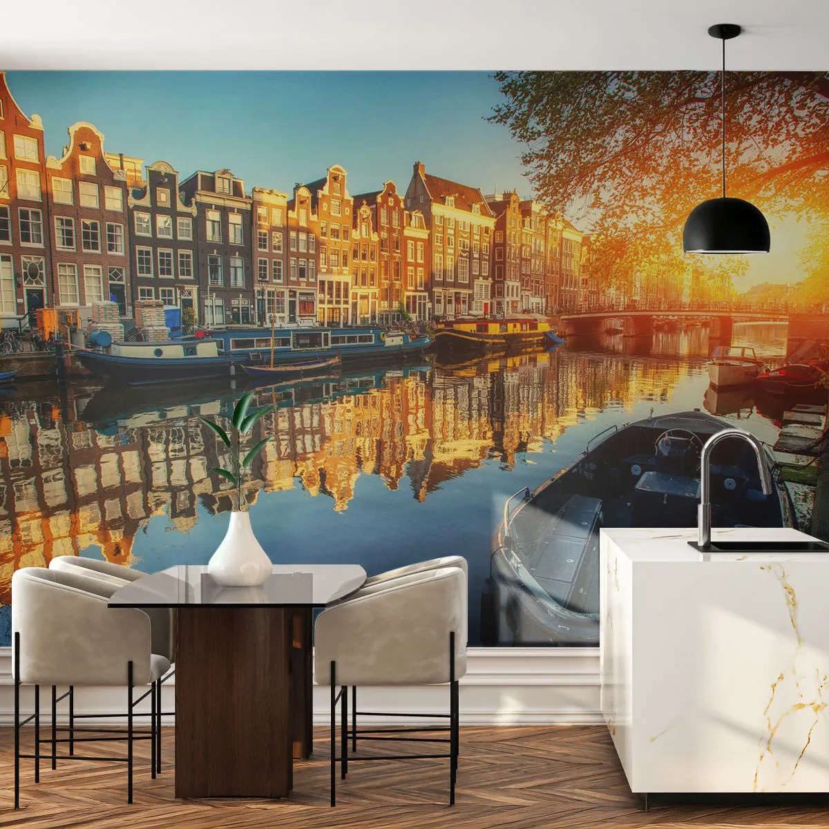 Öntapadós Fotótapéta Deluxe Sticker - Reggel Amszterdamban - Város, Amszterdam, Építészet - 100x70 cm