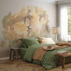 Fotótapéta Standard Eco - Egy csókolózó pár akvarell illusztrációja meleg tónusokkal. - 100x70cm - Meglelt másik fél? - Modern fali dekoráció nappalihoz és hálószobához ARTTOR