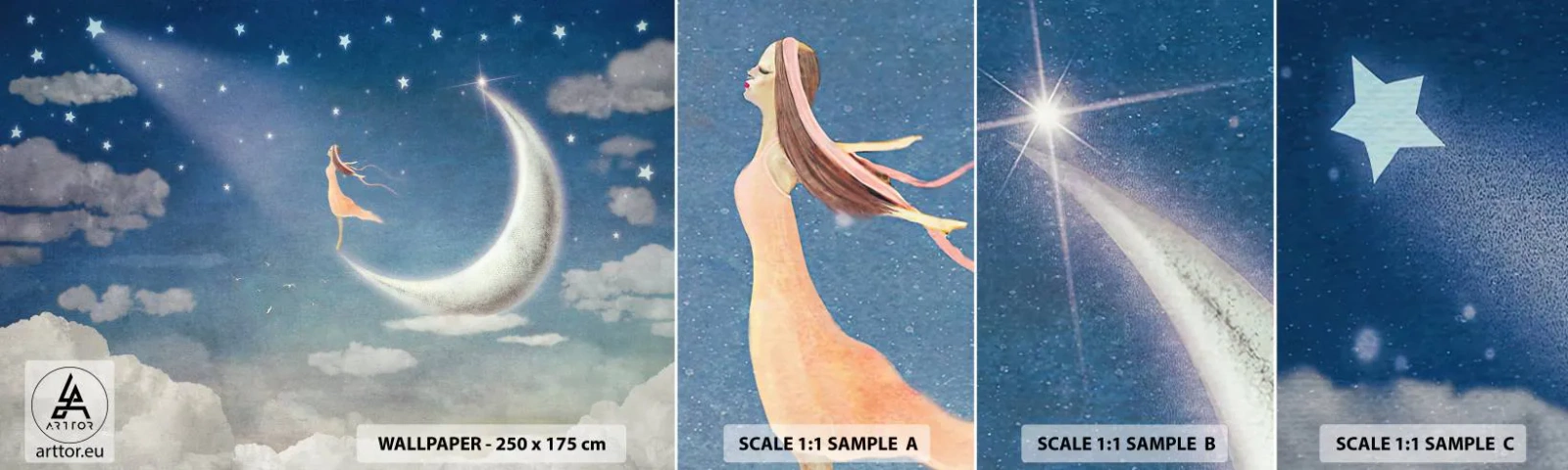 Fotótapéta Minta Öntapadós Deluxe Sticker - Kék udvarló - Absztrakció, Gyerekeknek, Hold - 100x30 cm