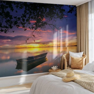 Fotótapéta Premium Canvas - „Úgy tűnik, az ég közepén lógsz...” - Tájkép, Napnyugta, Tó - 150x105 cm