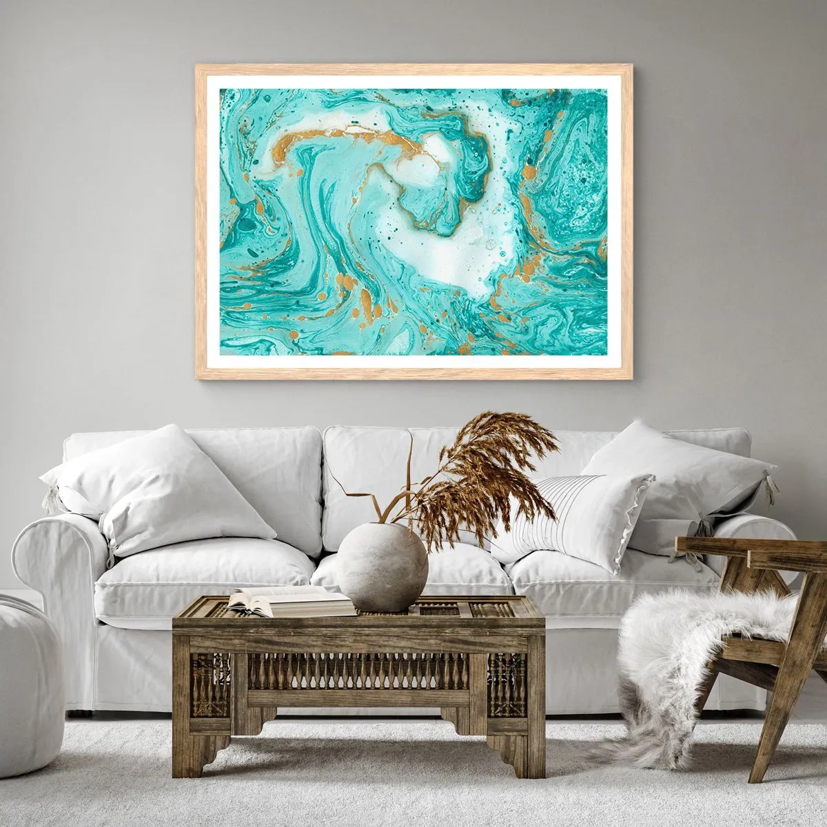 Poszter világos tölgy keretben - Az Edo-korszak nagy hulláma alatt - 100x70 cm