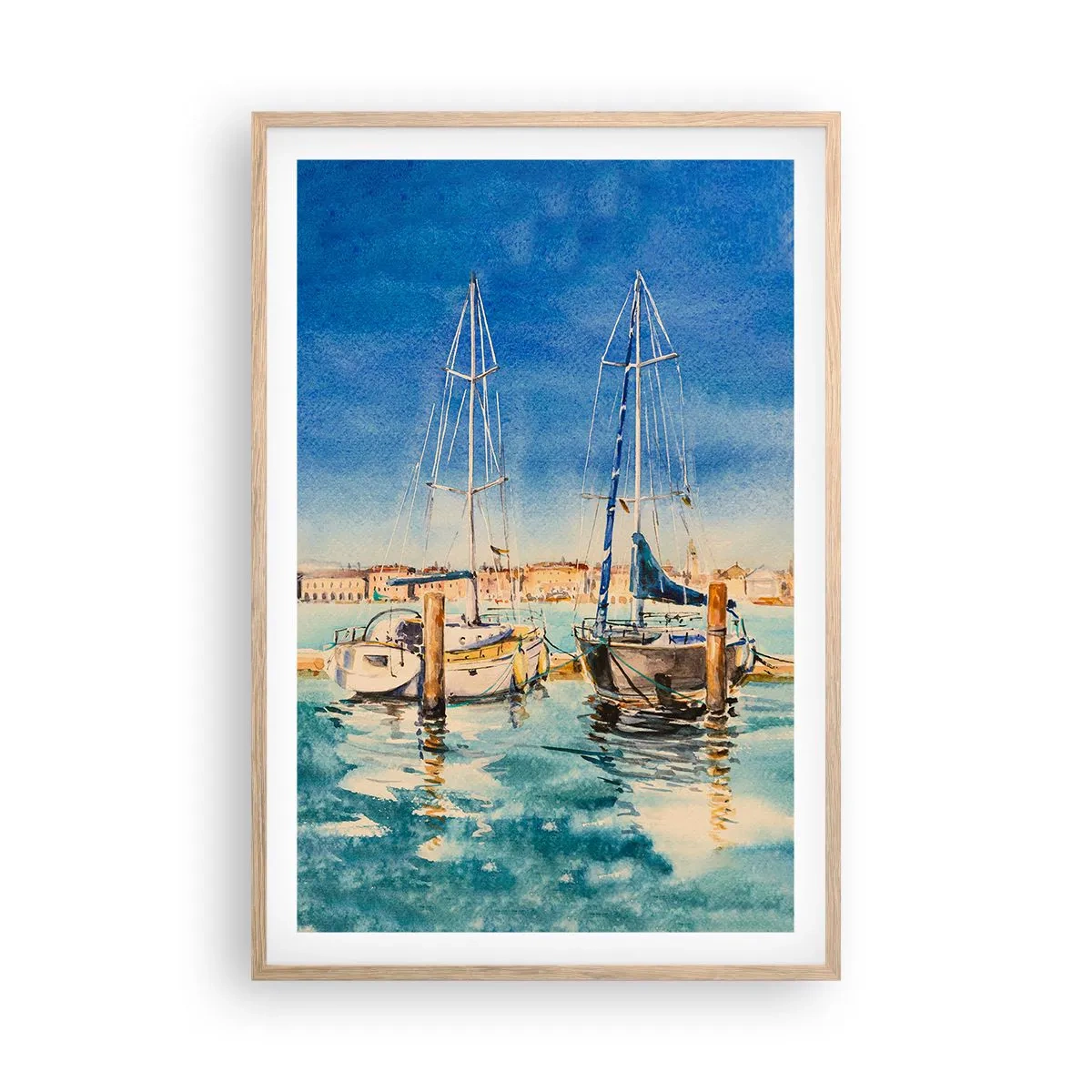 Poszter világos tölgy keretben - Napos lagúna - 61x91 cm