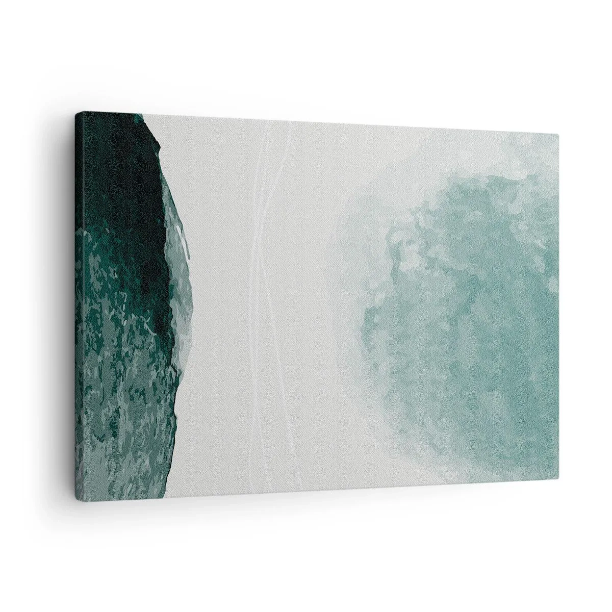 Vászonkép - Finom absztrakt kompozíció zöld árnyalatokban, finom formákkal világos háttéren. - 70x50cm - Találkozás a köddel - Modern fali dekoráció nappalihoz és hálószobához ARTTOR
