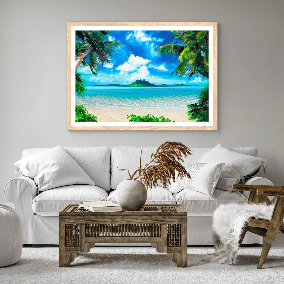 Poszter világos tölgy keretben - A trópusi azúrkék - 91x61 cm