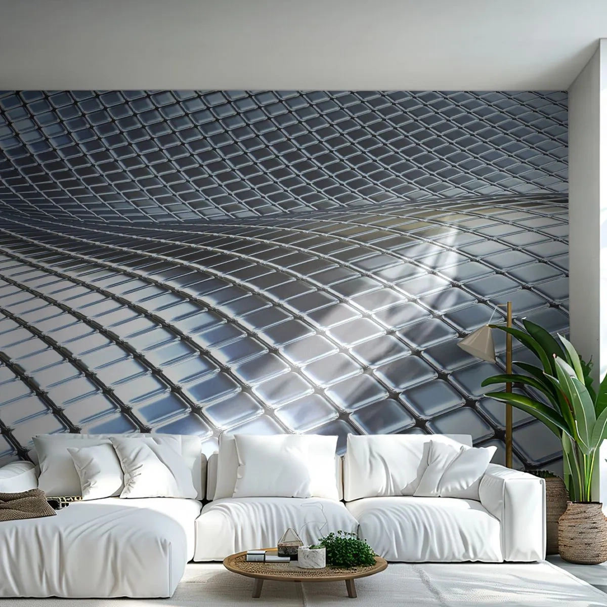 Fotótapéta Premium Sand - Fémes ezüst hullám - Absztrakció, Grafika, Darab - 500x350 cm