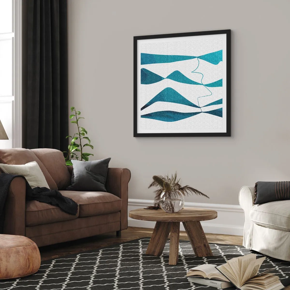 Poszter fehér keretben - Absztrakció: egy türkizkék összetétel - 50x50 cm