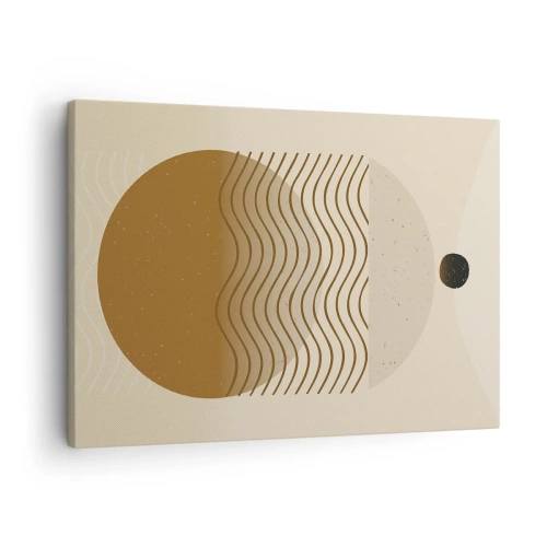 Vászonkép - Geometrikus absztrakció körökkel és hullámos vonalakkal meleg színekben. - 70x50cm - A geometriai formák eredetéről - Modern fali dekoráció nappalihoz és hálószobához ARTTOR