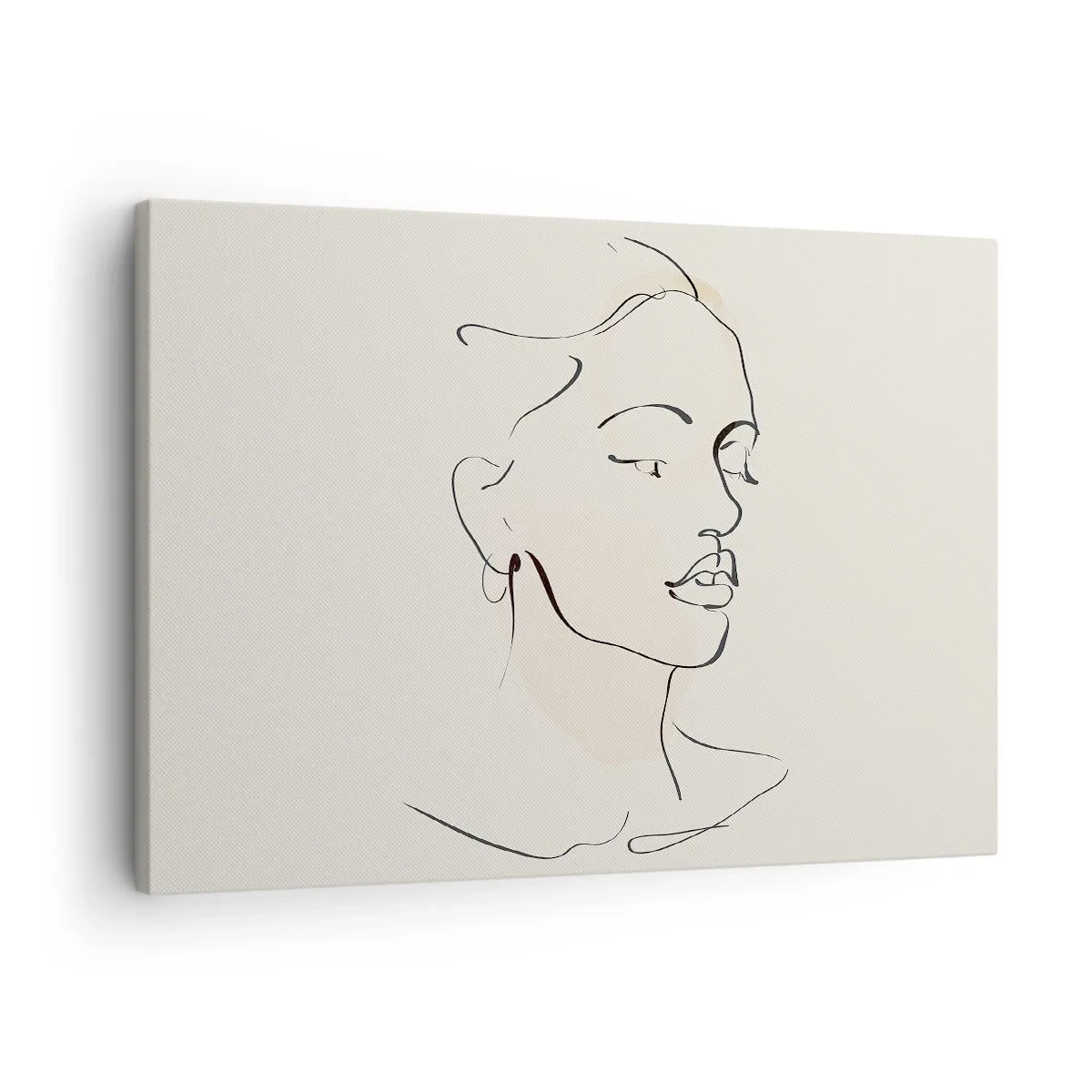 Vászonkép - Egy női arc finom vázlata világos háttér előtt - 70x50cm - Bizonyos vonallal - Modern fali dekoráció nappalihoz és hálószobához ARTTOR
