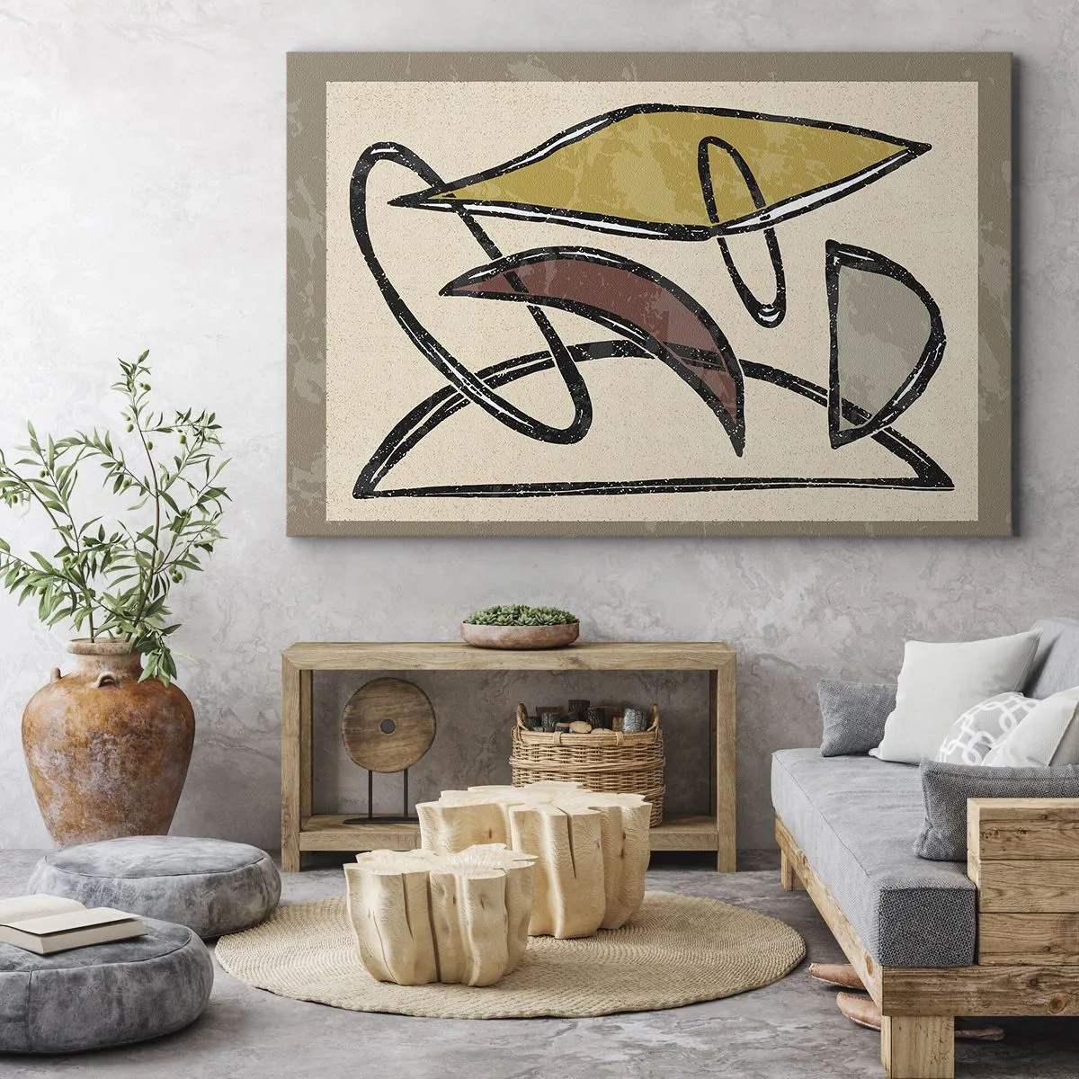 Vászonkép - Absztrakció geometrikus formákkal és visszafogott színekkel - 70x50cm - Függőlegesek és vízszintek - Modern fali dekoráció nappalihoz és hálószobához ARTTOR