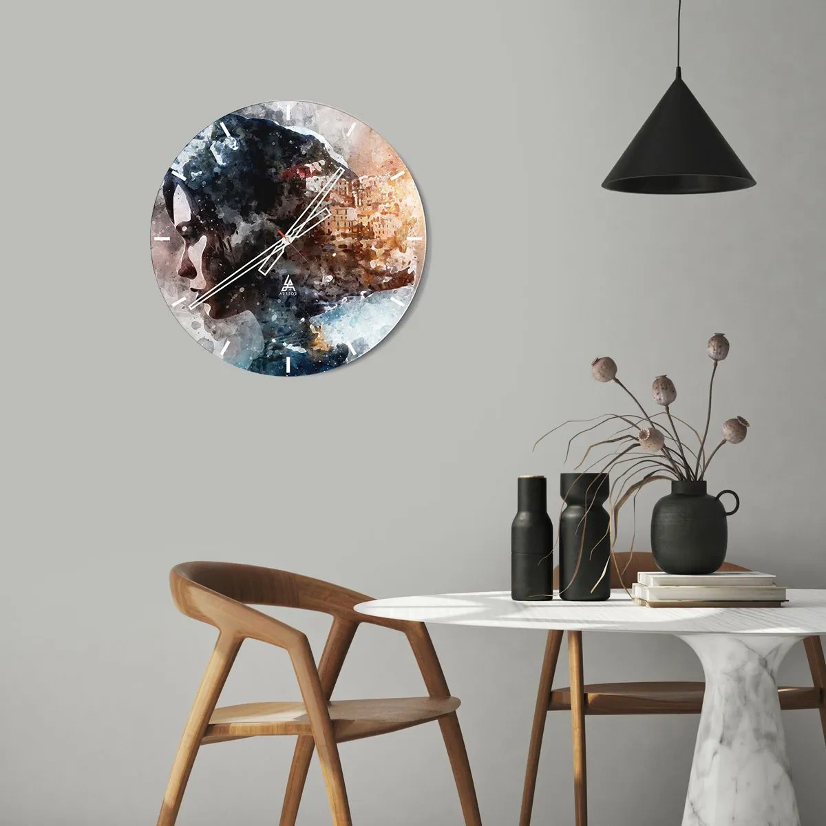 Falióra, Óra - Történet egy lányról, várossal a háttérben - 30x30 cm