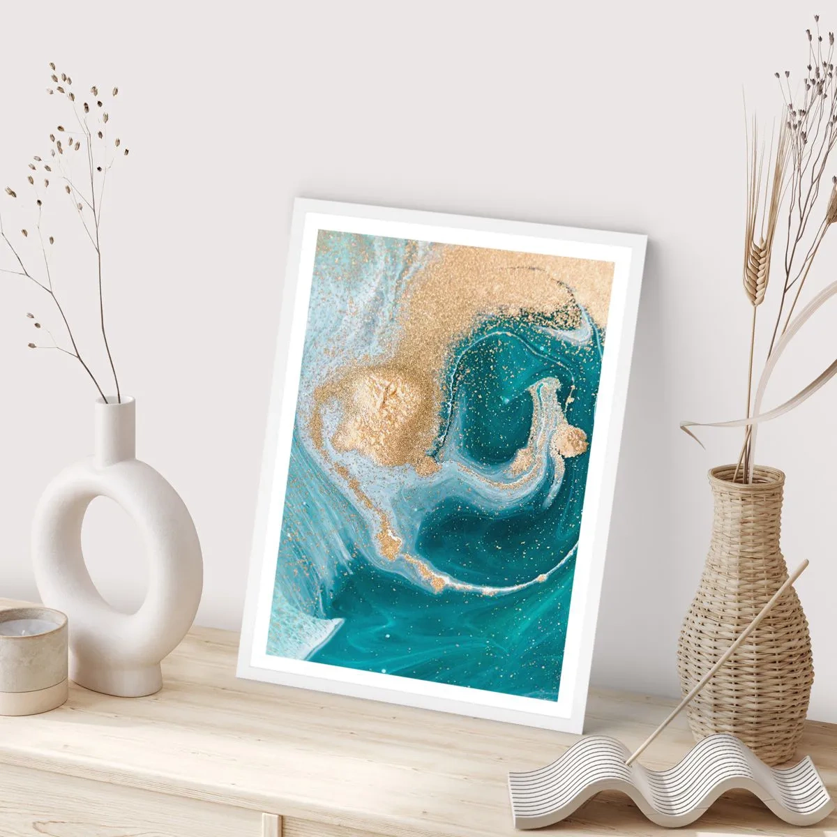 Poszter fekete keretben - Arany és türkiz örvénye - 30x40 cm