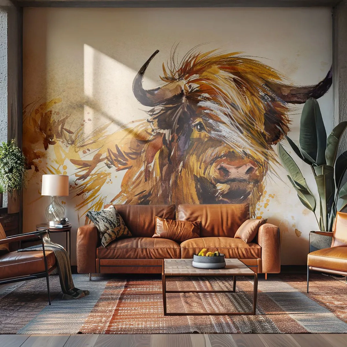 Fotótapéta Premium Canvas - A vadász büszkesége - Állatok, Absztrakció, skót bivaly - 250x175 cm