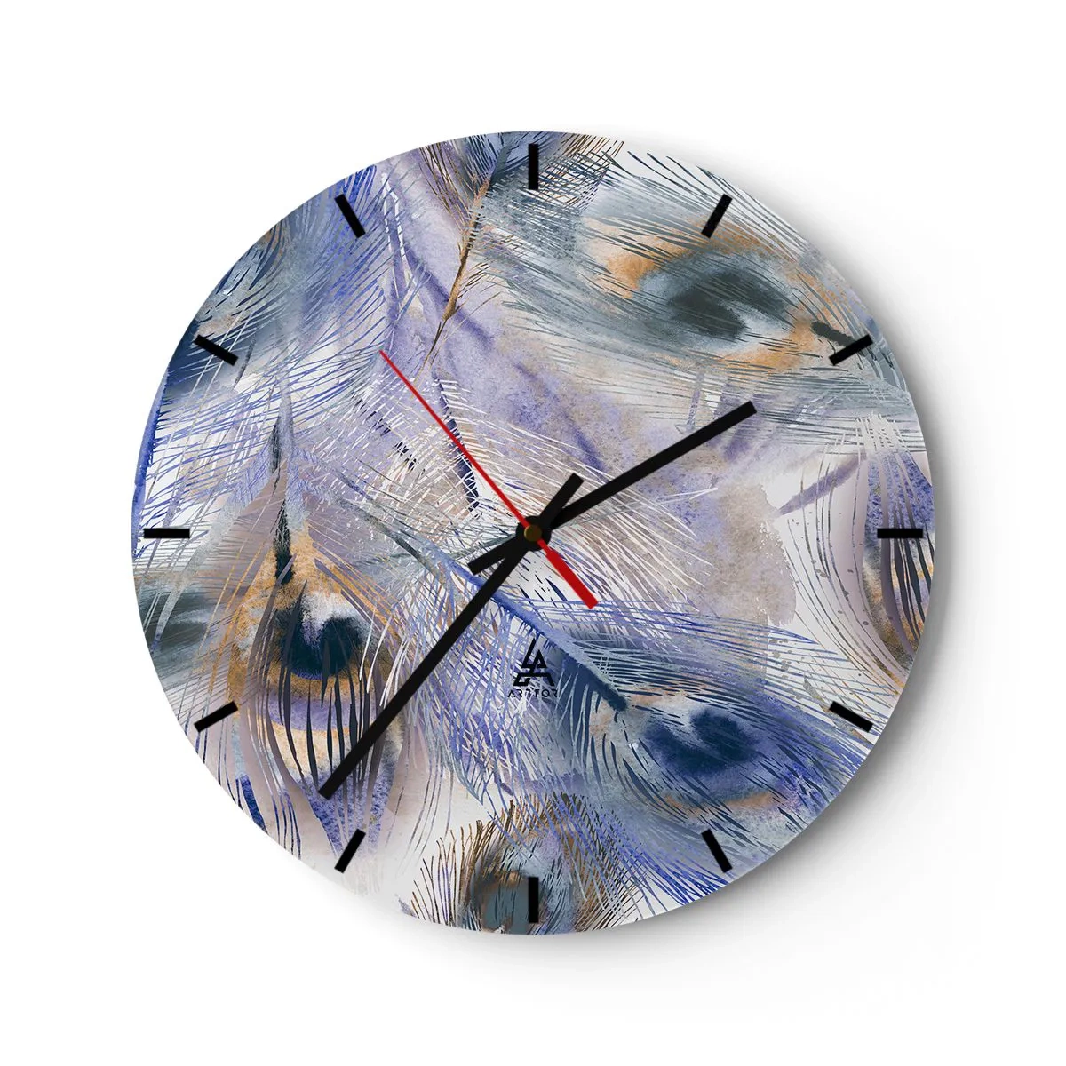 Falióra, Óra - Pávatollak ihlette kompozíció művészi stílusban - 30x30cm - Pávaszem kompozíció - Modern fali dekoráció nappalihoz, konyhához és hálószobához ARTTOR