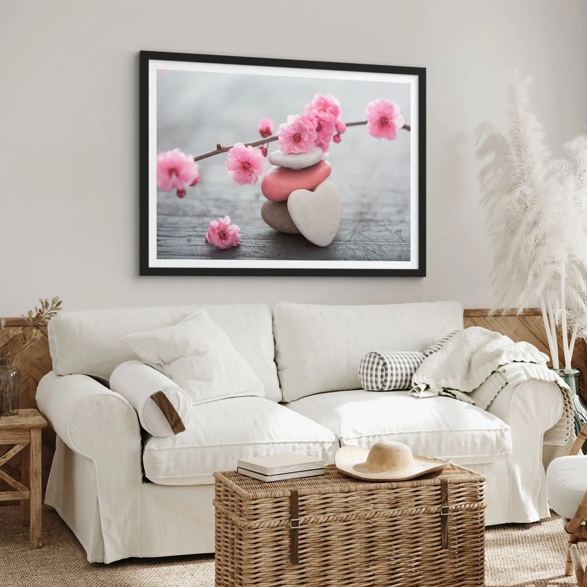 Poszter fehér keretben - Boldogság a cseresznyevirággal - 100x70 cm