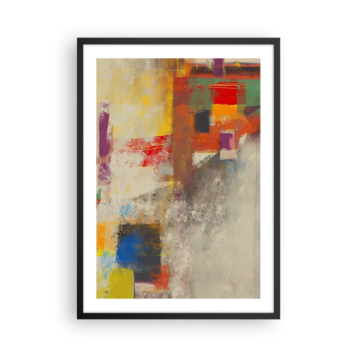 Poszter fehér keretben - Absztrakt kompozíció élénk színekben - 50x70cm - Színgeometria - Modern fali dekoráció nappalihoz és hálószobához ARTTOR