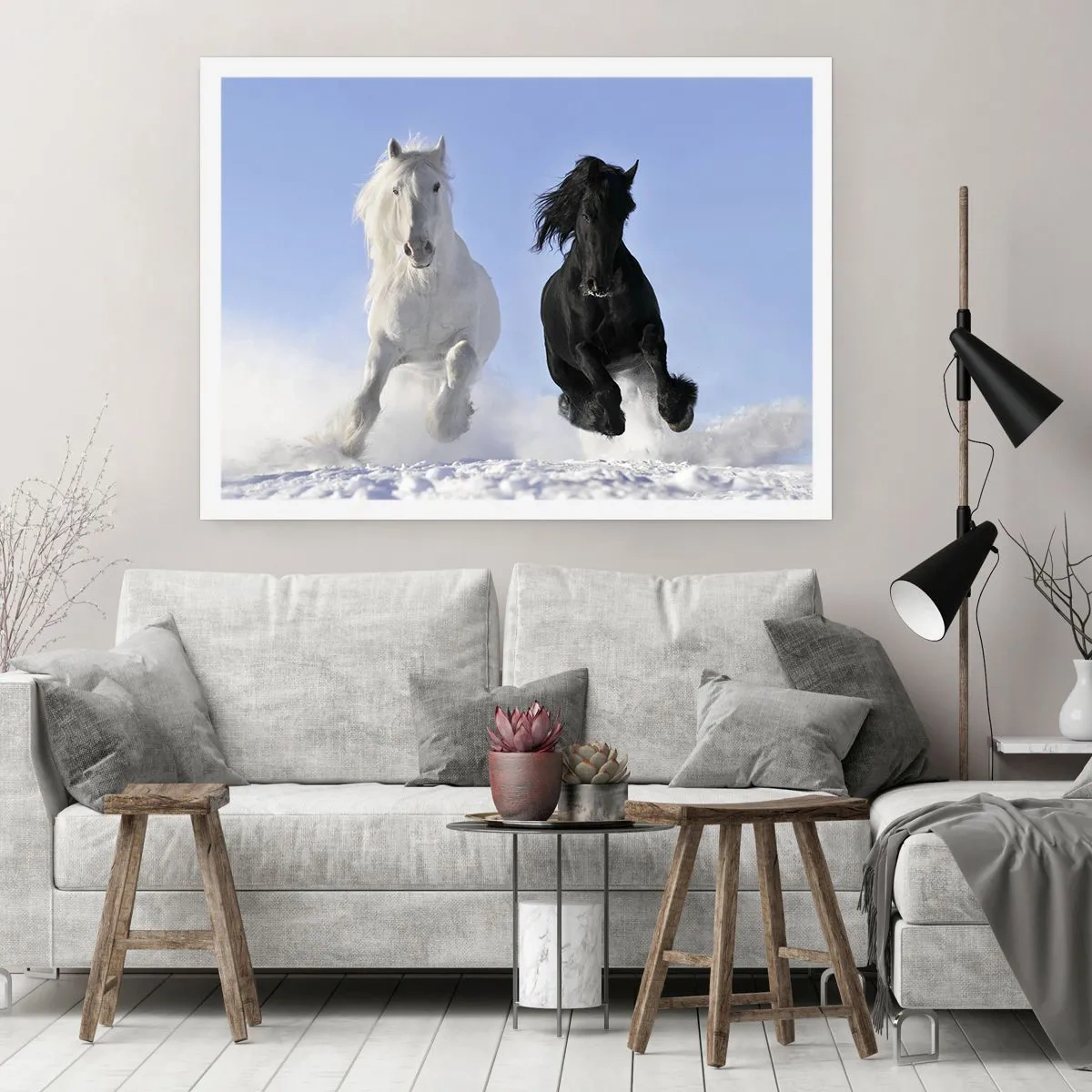 Poszter - Fekete-fehér galopp - 70x50 cm