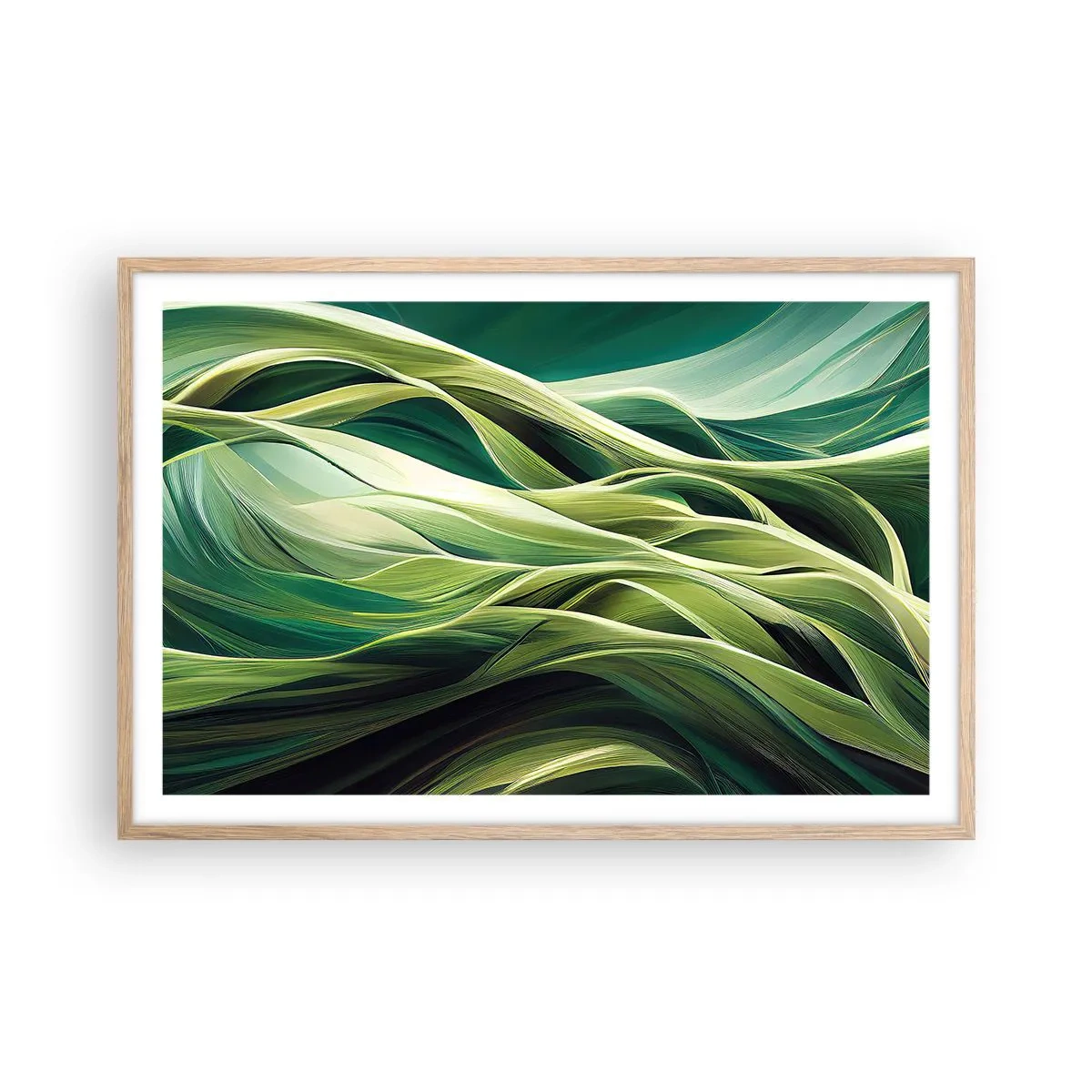 Poszter világos tölgy keretben - Egy absztrakt zöldjáték - 91x61 cm