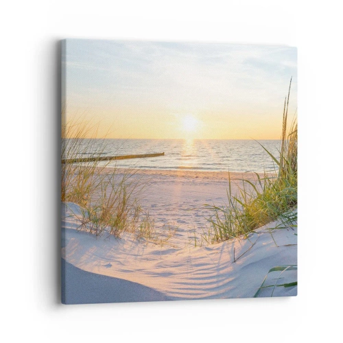 Vászonkép - A tenger hangja, a madarak éneke, egy vad tengerpart a fű között... - 40x40 cm