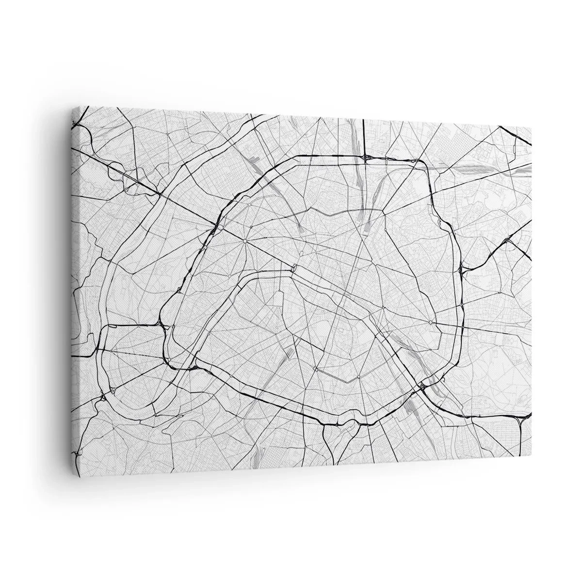 Vászonkép - Minimalista várostérkép fekete-fehérben - 70x50cm - Párizs virága - Modern fali dekoráció nappalihoz és hálószobához ARTTOR