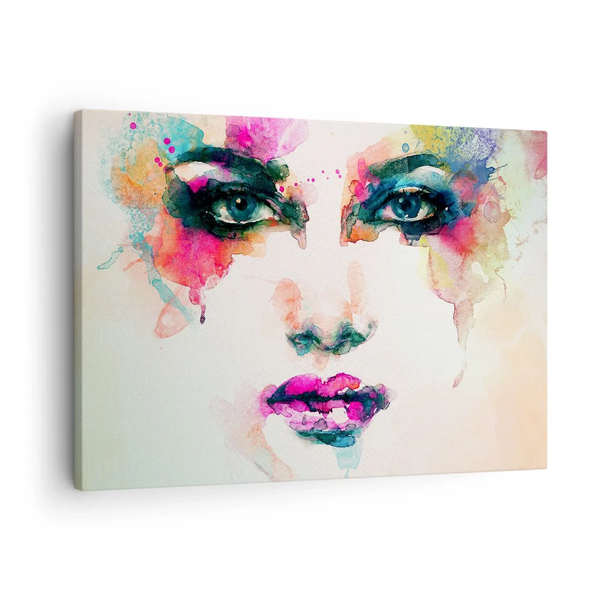 Vászonkép - Egy nő absztrakt portréja intenzív színekben - 70x50cm - Szivárvánnyal festett portré - Modern fali dekoráció nappalihoz és hálószobához ARTTOR