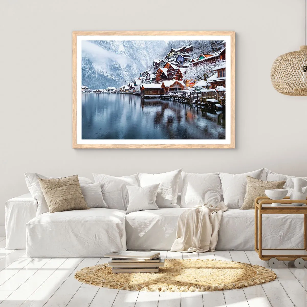 Poszter világos tölgy keretben - Téli díszben - 91x61 cm