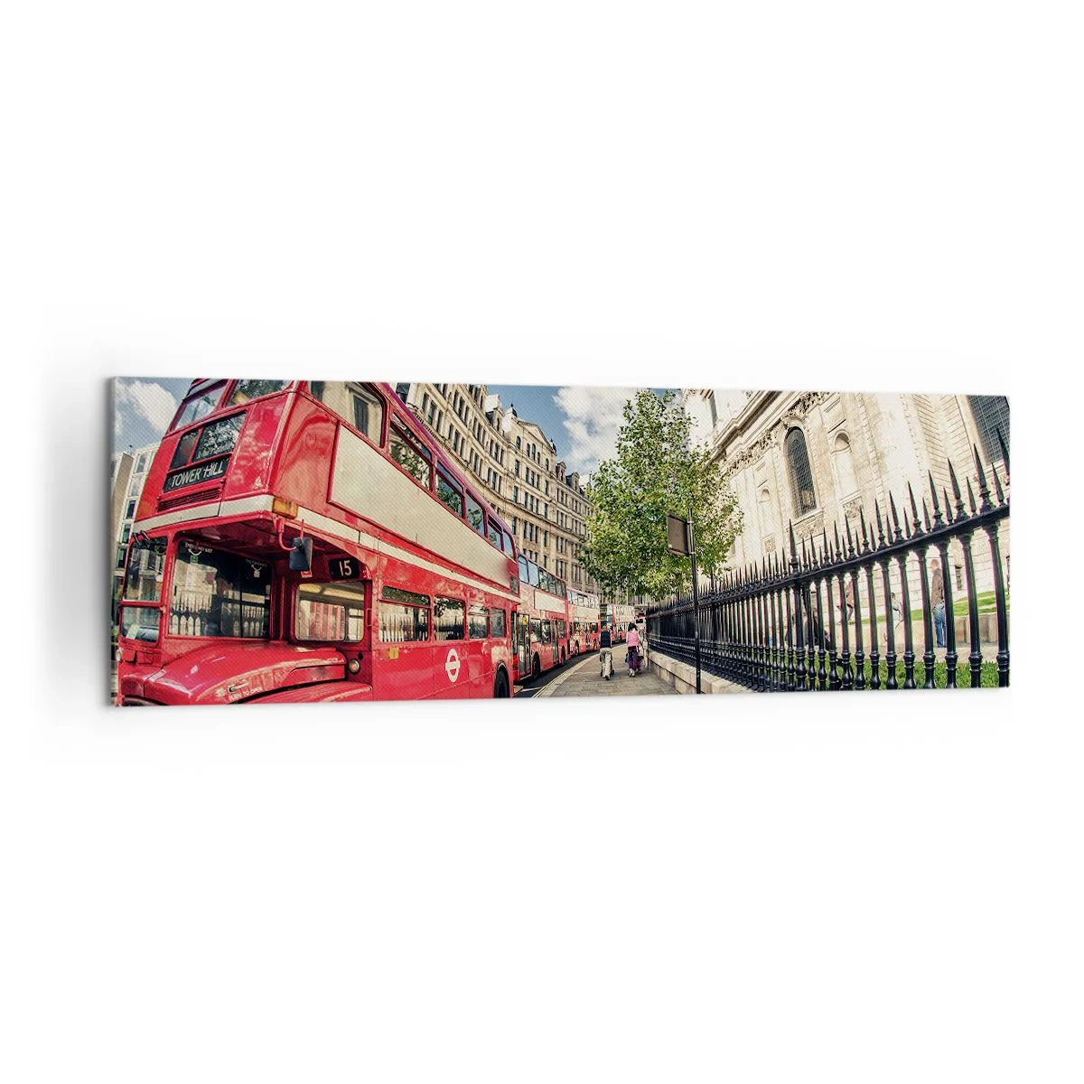 Vászonkép - Londoni utca szürke és piros színben - 160x50 cm